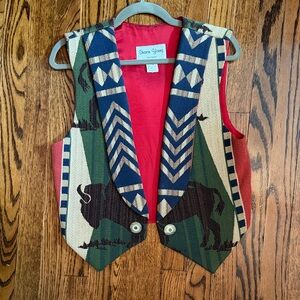 Sharon Young Kids' Buffalo Motif Multicolor Vest - Red, Green & Navy